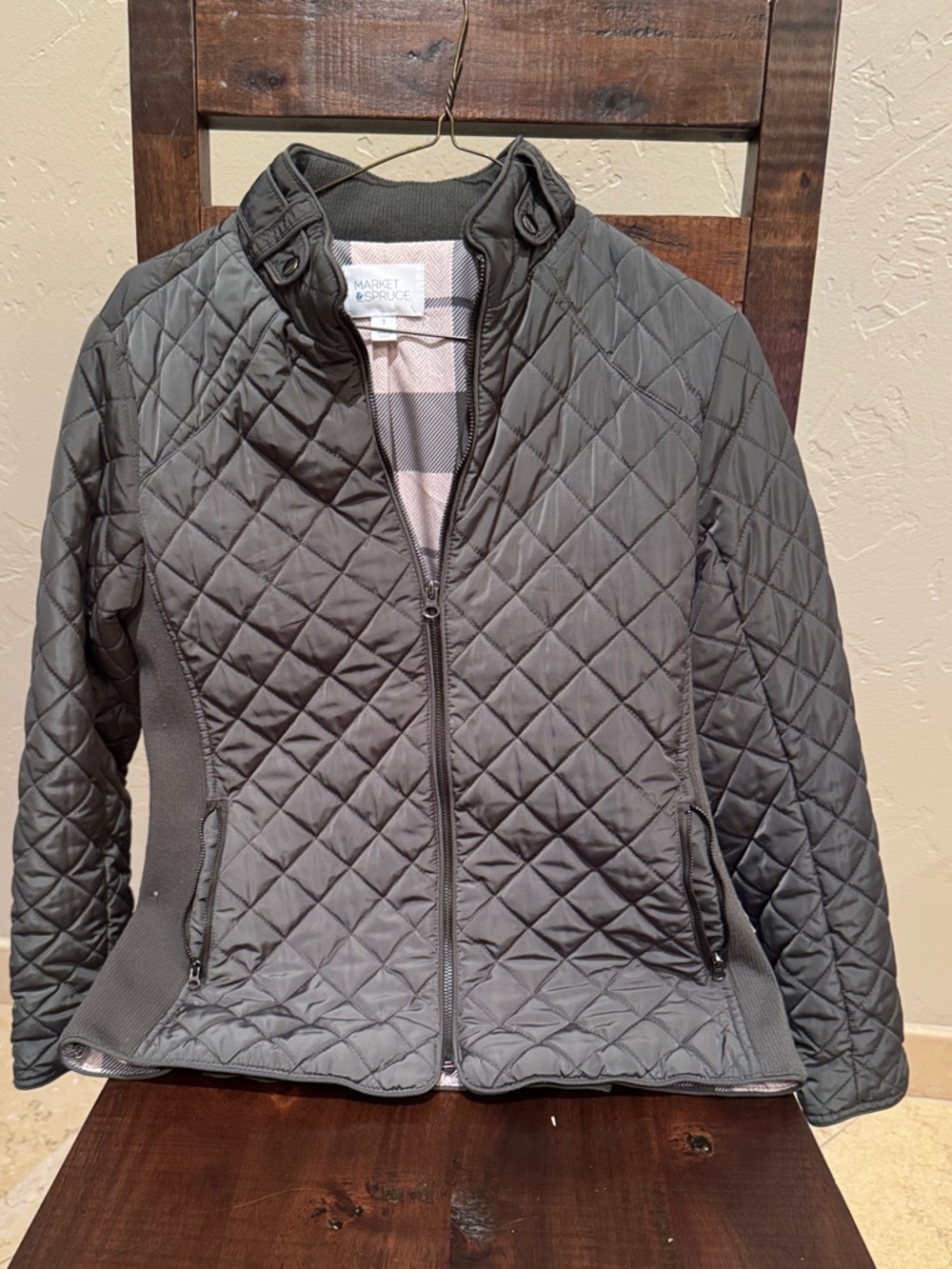 Market & Spruce Quilted Charcoal Gray Puffer Jacket